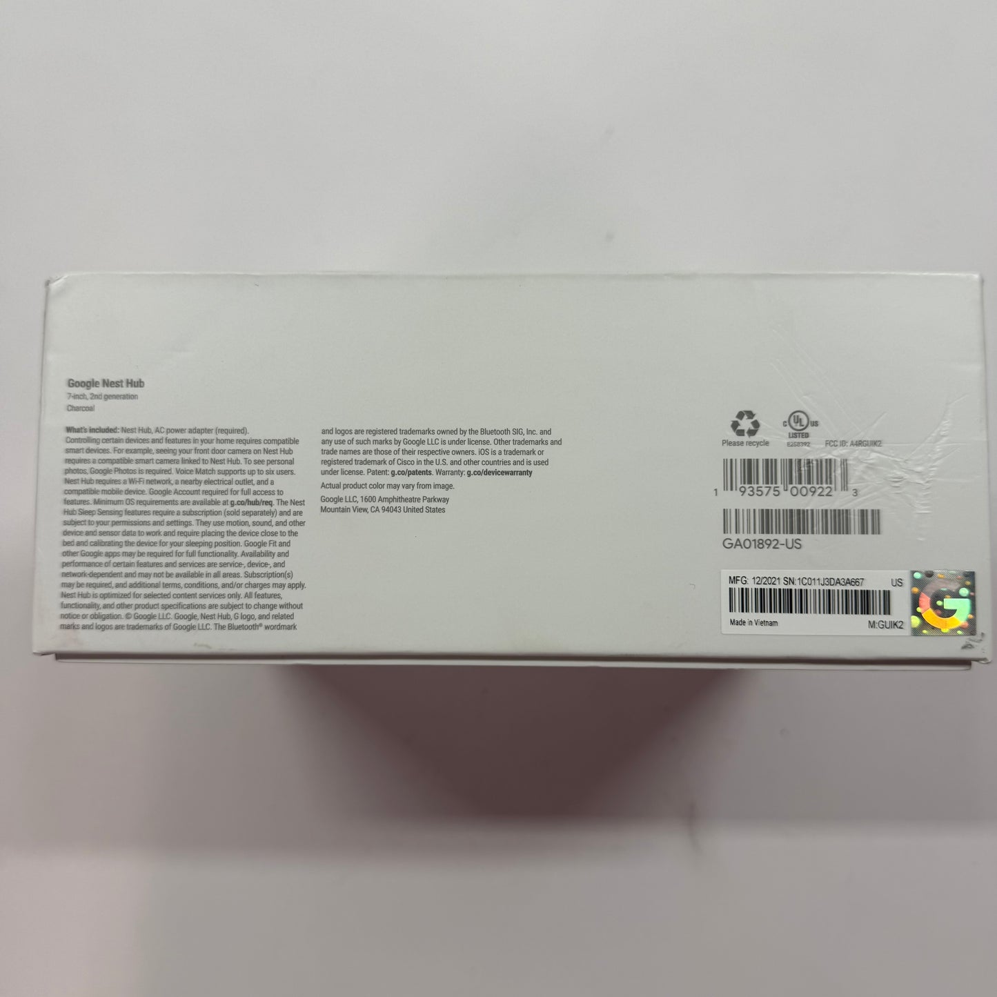New google nest hub HUB GA01892-US