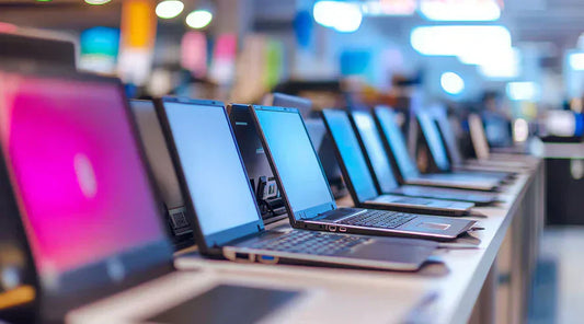 Gaming laptops on display showing high-performance screens at PayMore Roswell