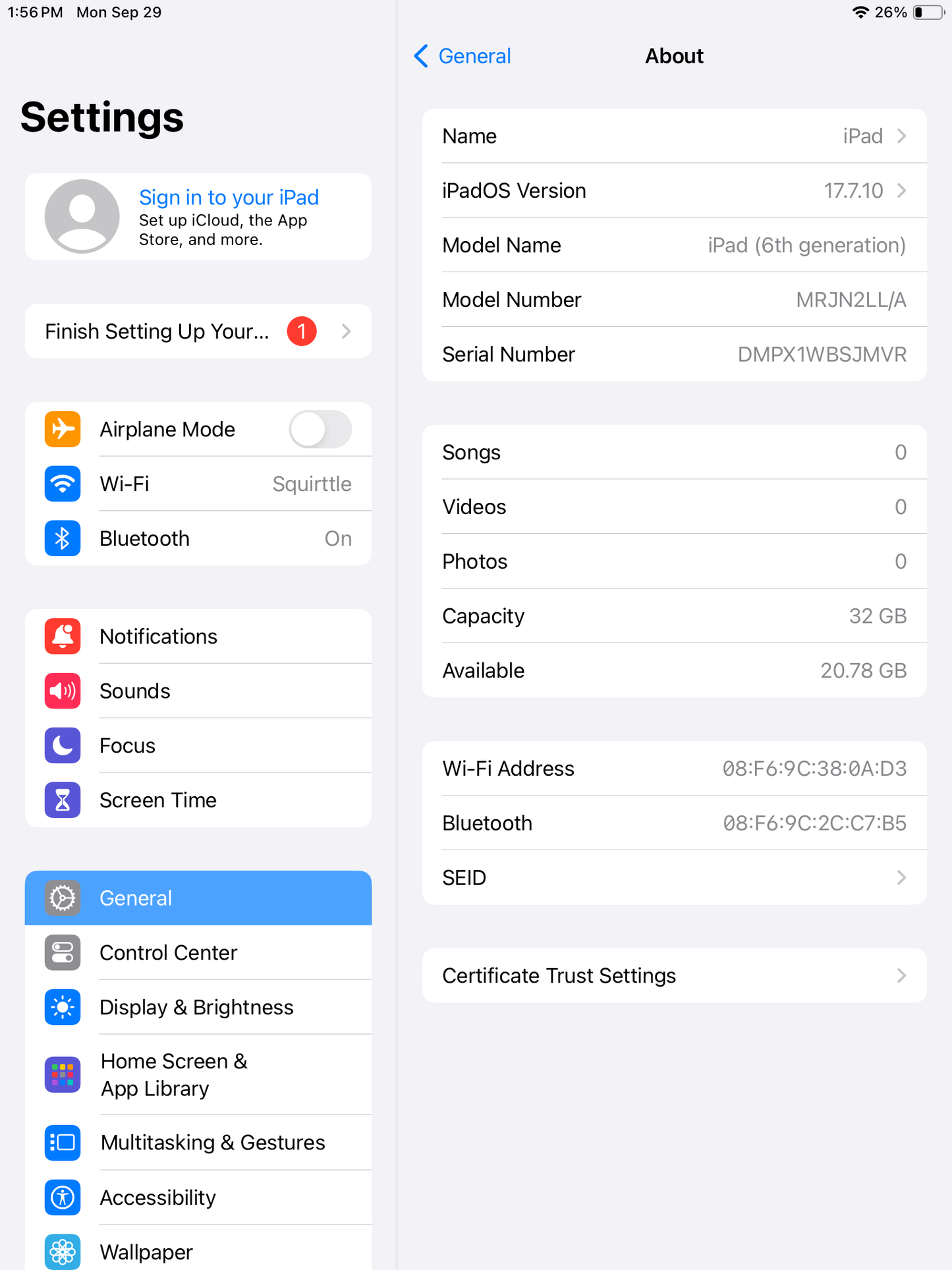 WiFi Only Apple iPad 6th Gen 32GB Gold MR7G2LL/A