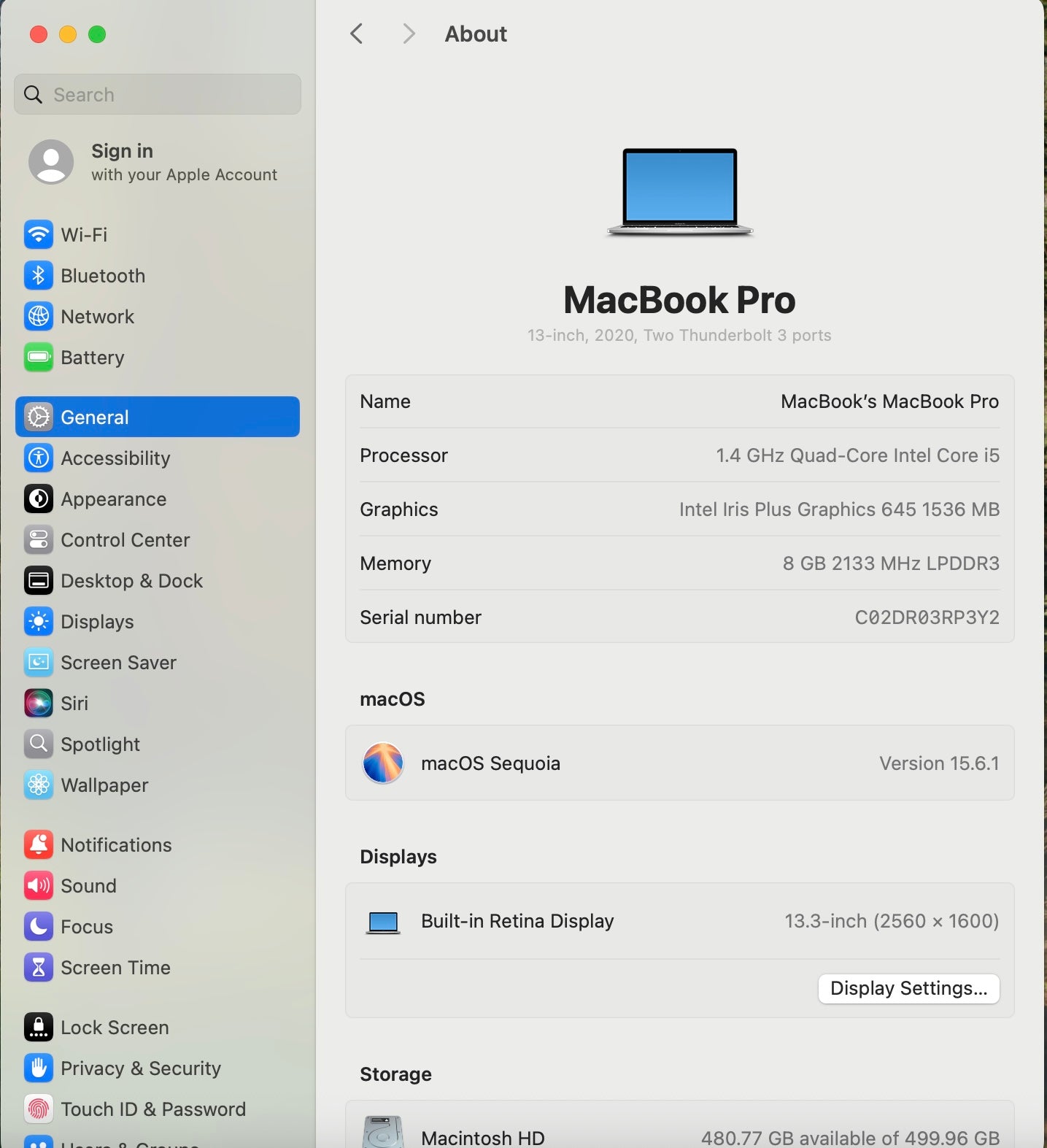 2020 Apple MacBook Air 13.3" i5 1.4GHz 8GB RAM 500GB SSD Silver A2289